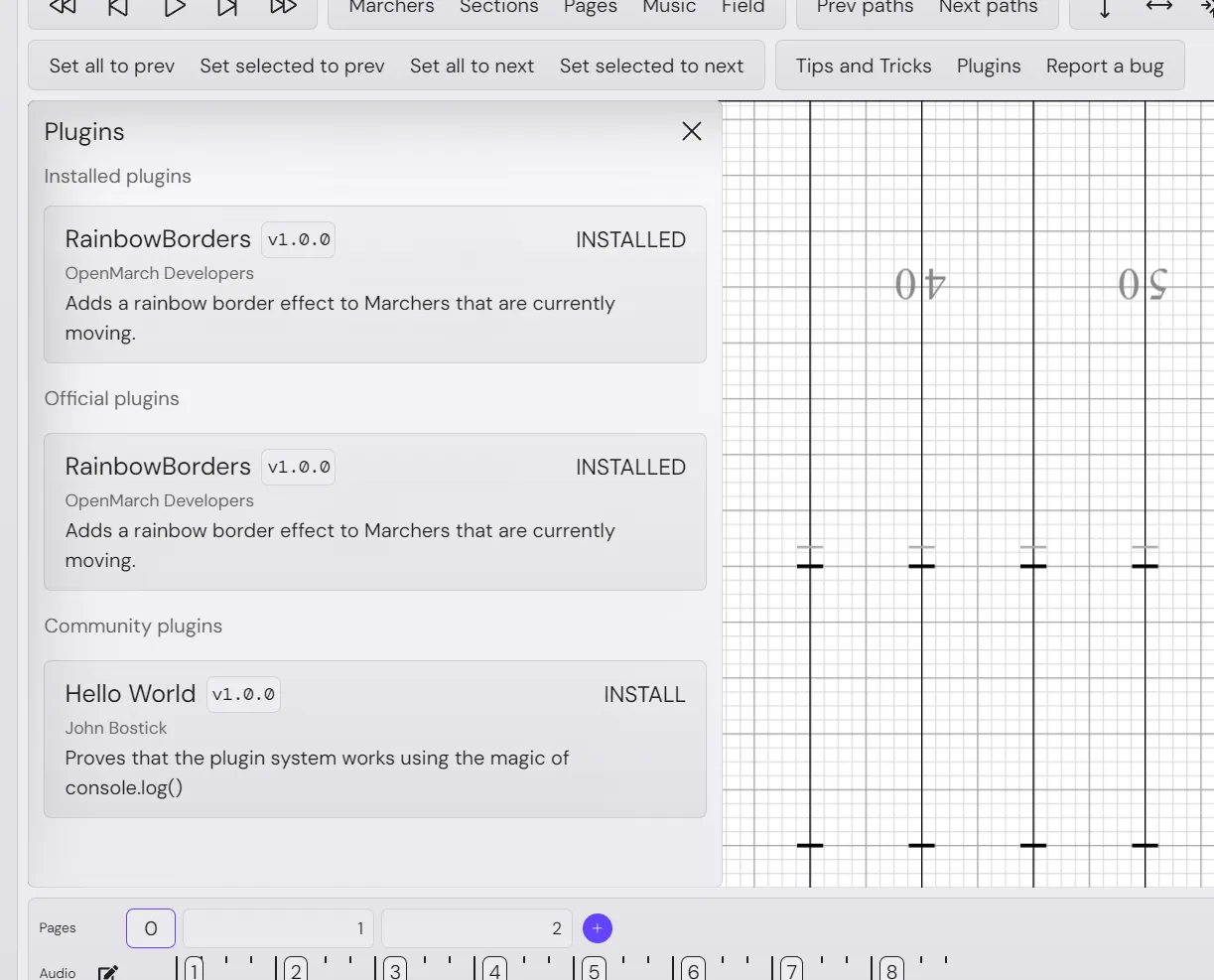A Plugins panel showing a currently installed plugin named RainbowBorders