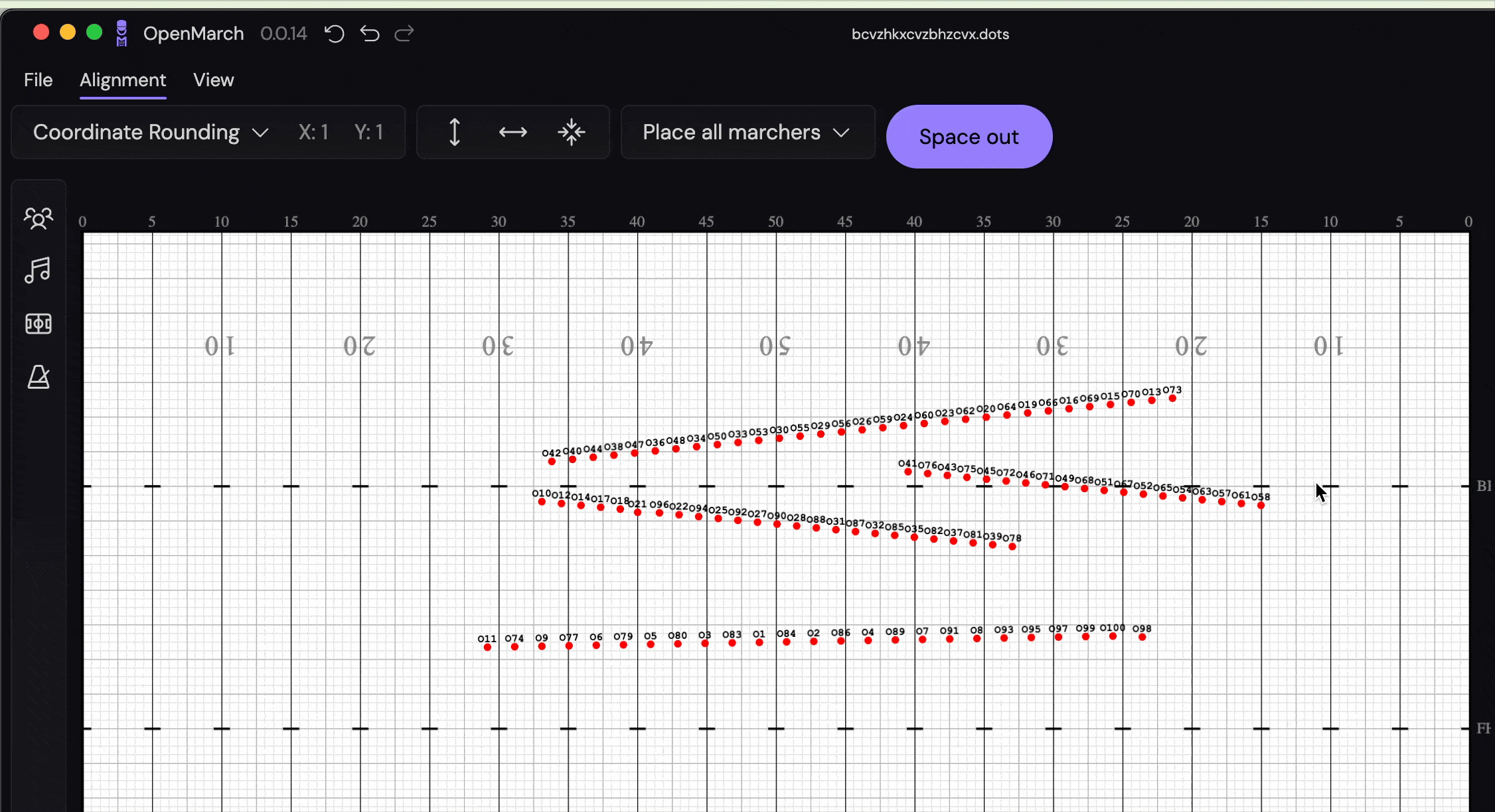 Animation showing marchers being properly spaced out vertically with correct sorting