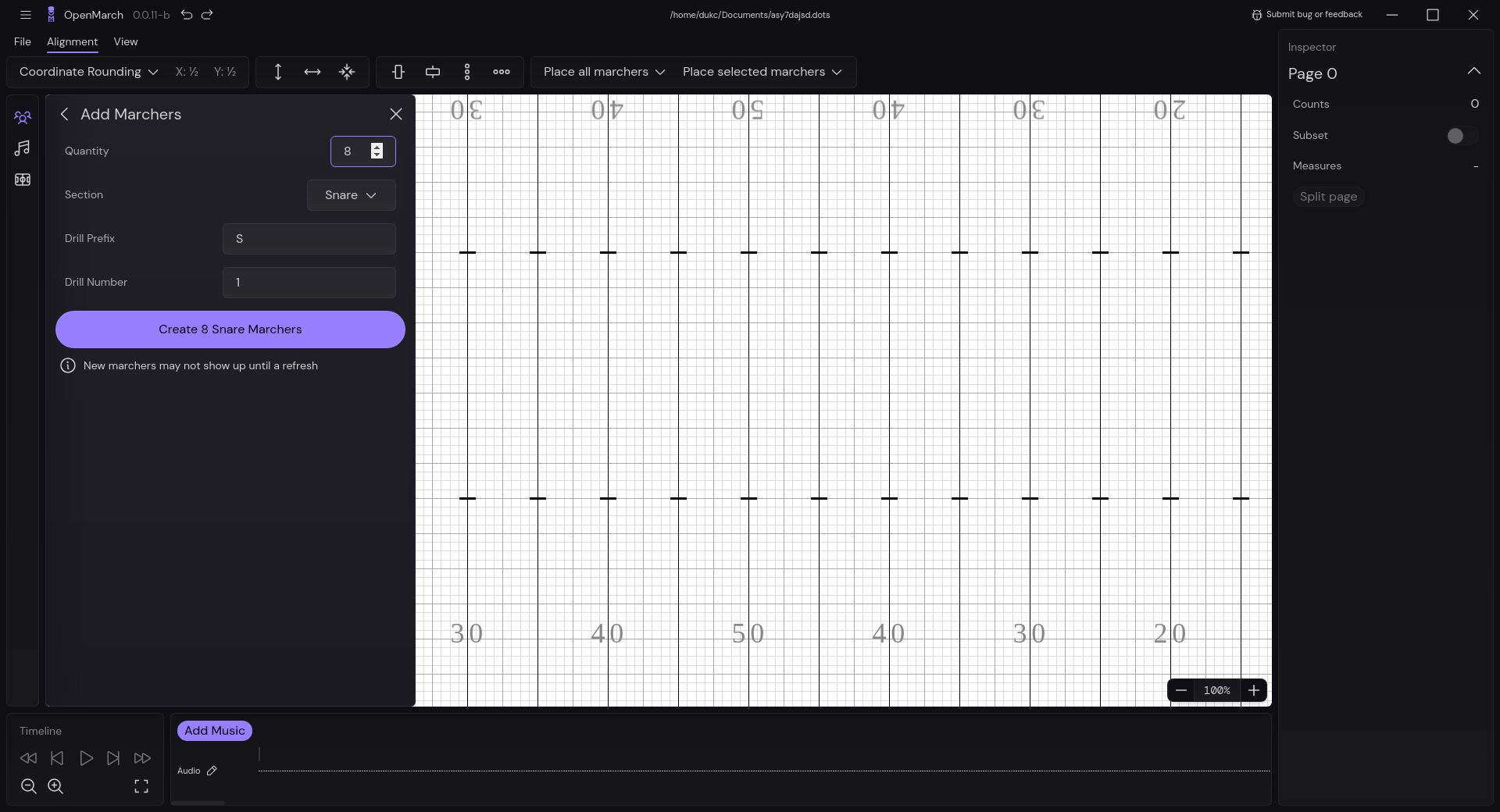 Creating marchers in the marcher sidebar dialog