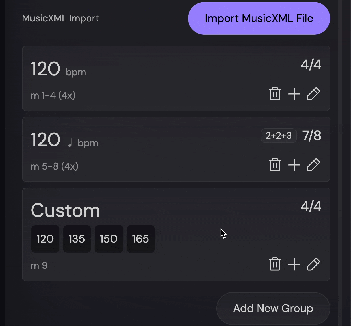 Editing a custom tempo group
