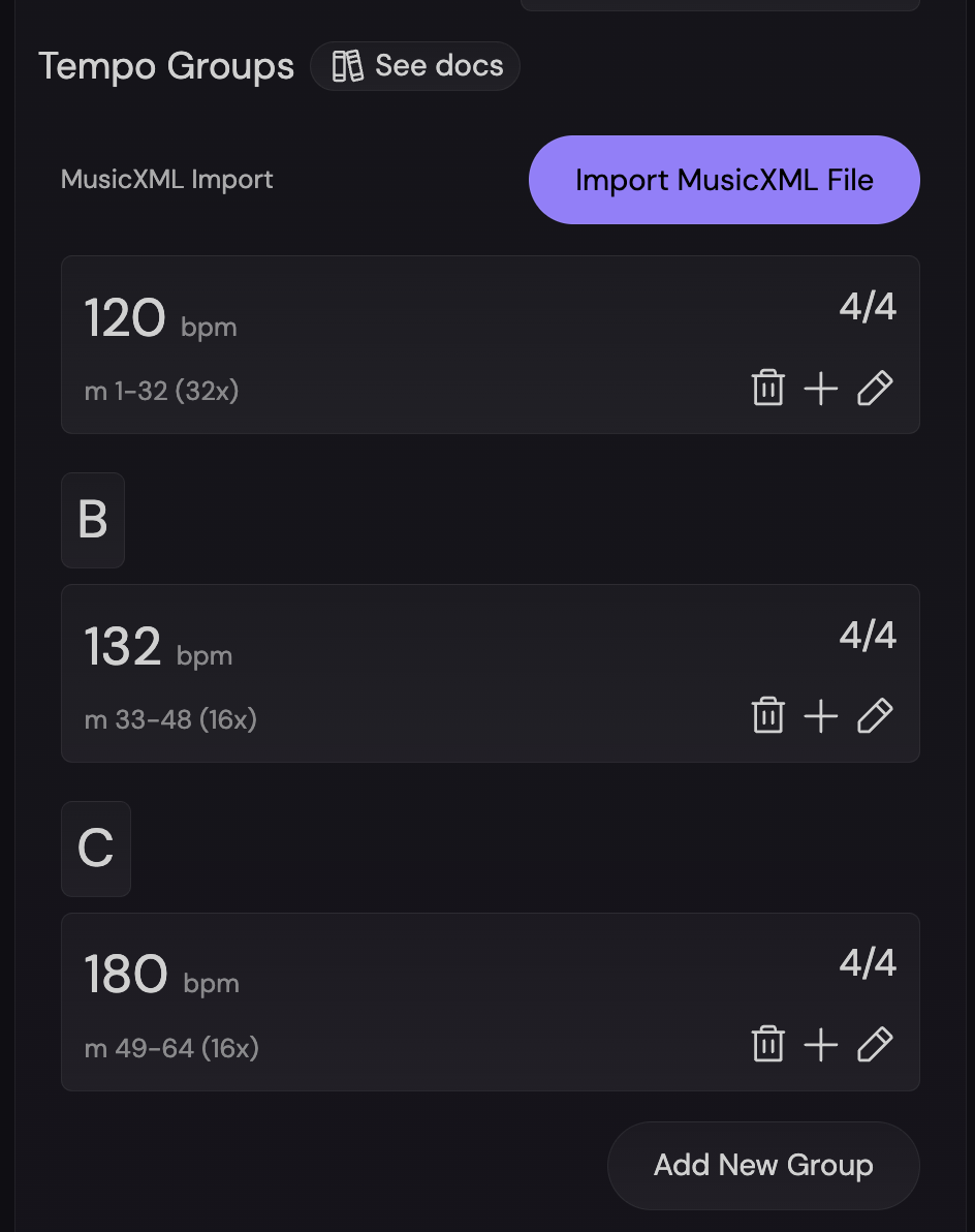 Example tempo groups