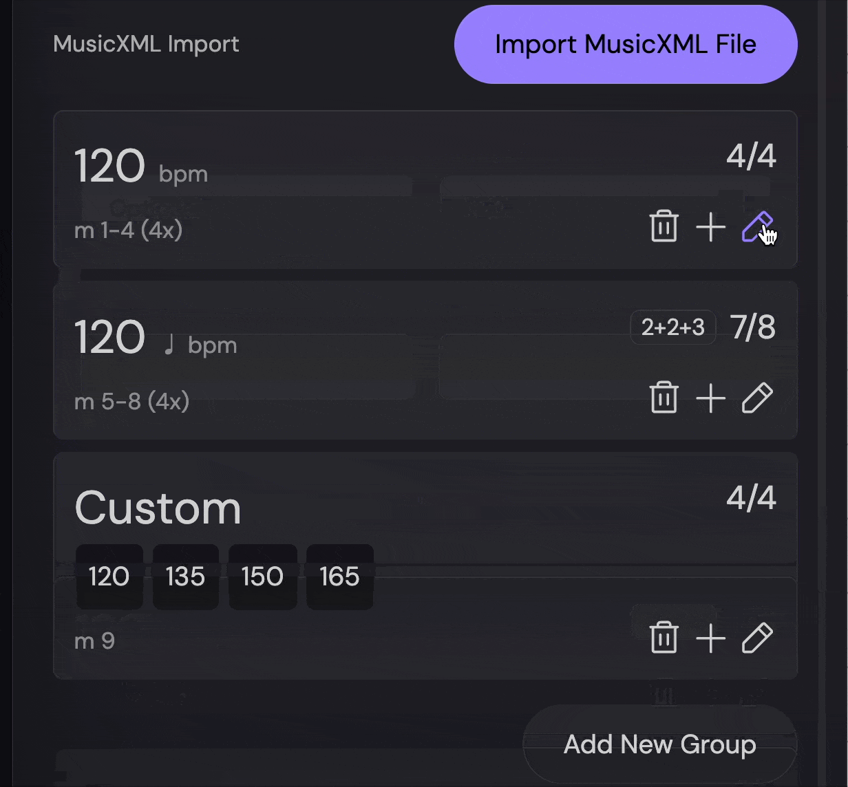 Editing a simple tempo group