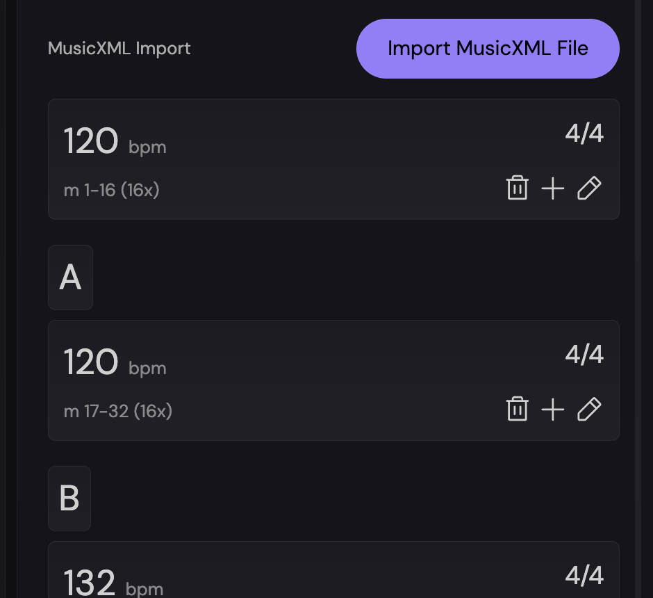Example tempo groups with rehearsal mark
