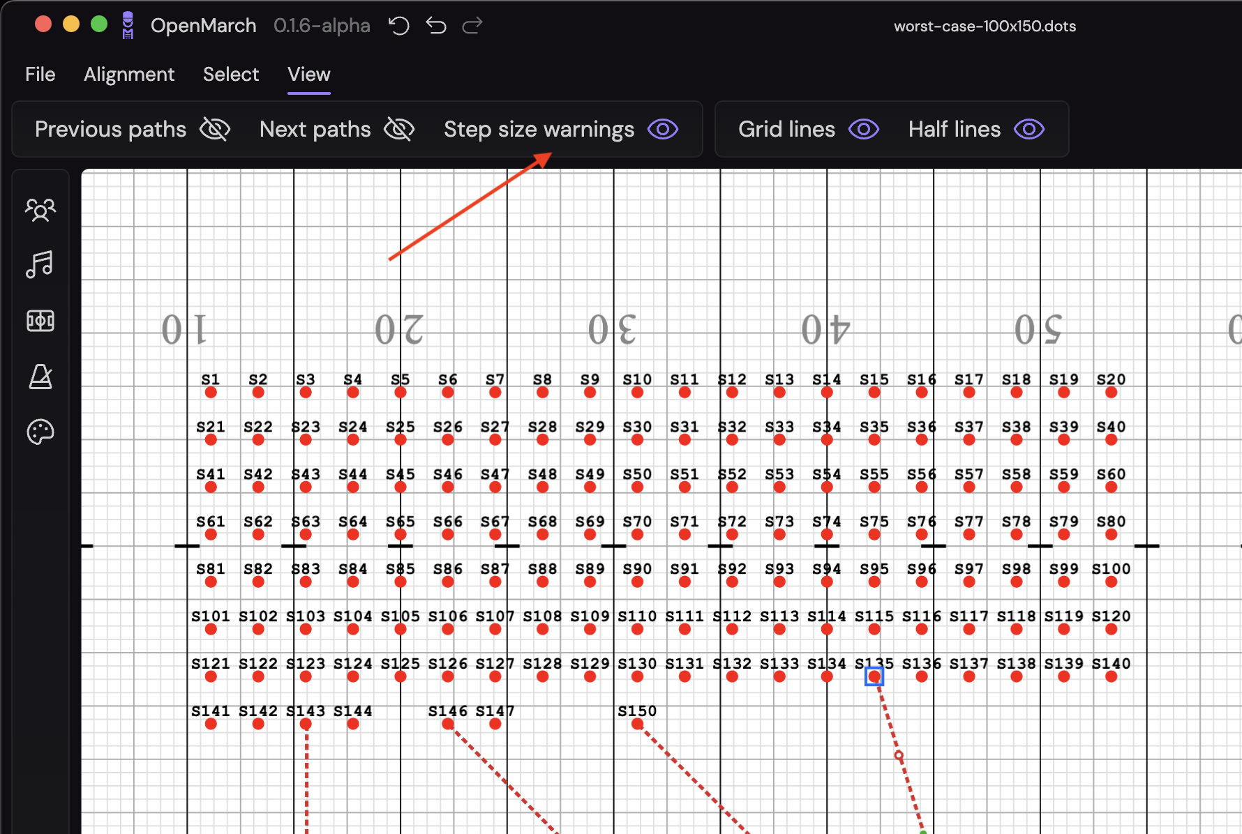 Step size warnings toggle on the View tab